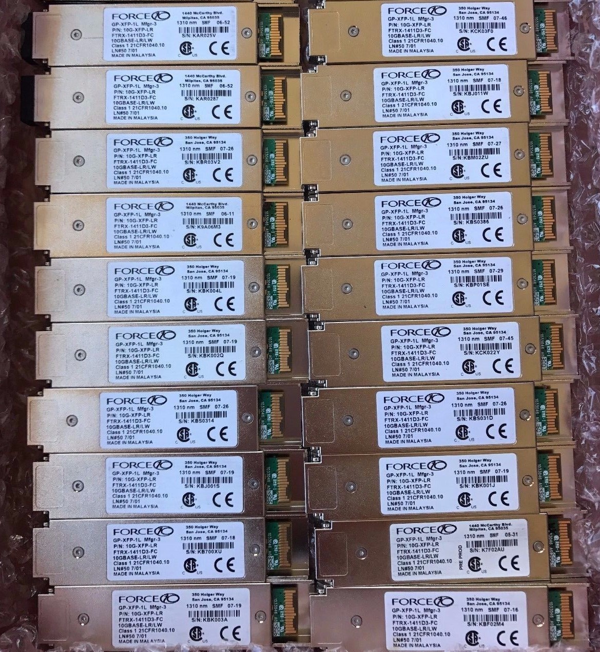 FORCE10 DELL 10Gb GP-XFP-1L 10G-XFP-LR 10Gbase-LR/LW 1310nm XFP FTRX-1411D3-FC