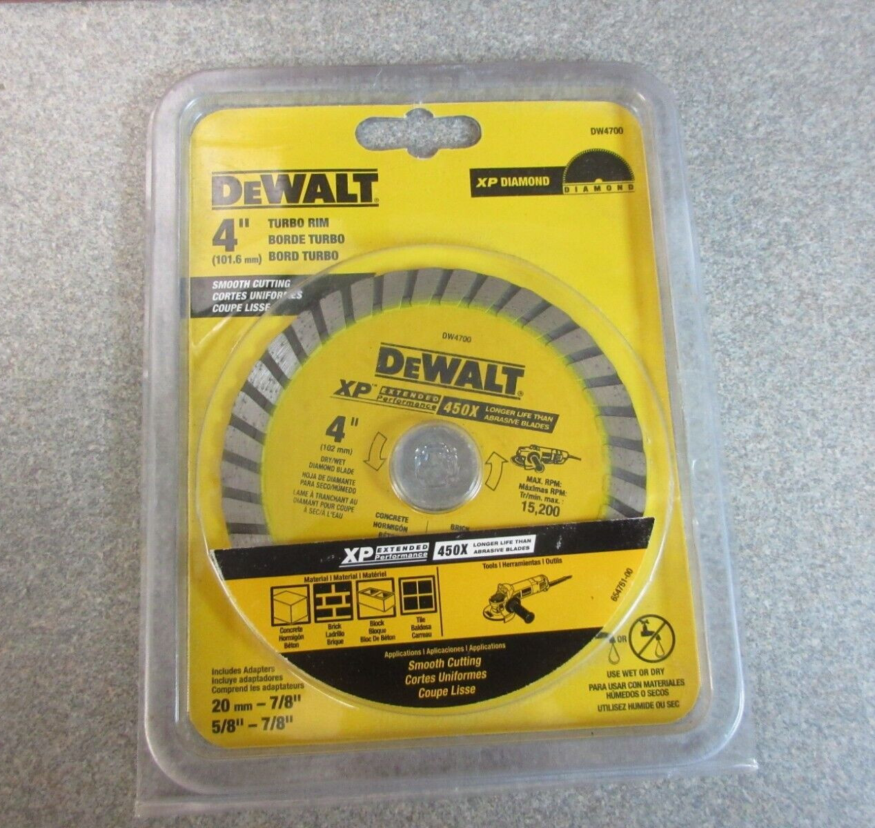 New OSS : DeWALT # DW4700 XP Diamond Turbo Rim 4" Wet / Dry Saw Blade : Smooth