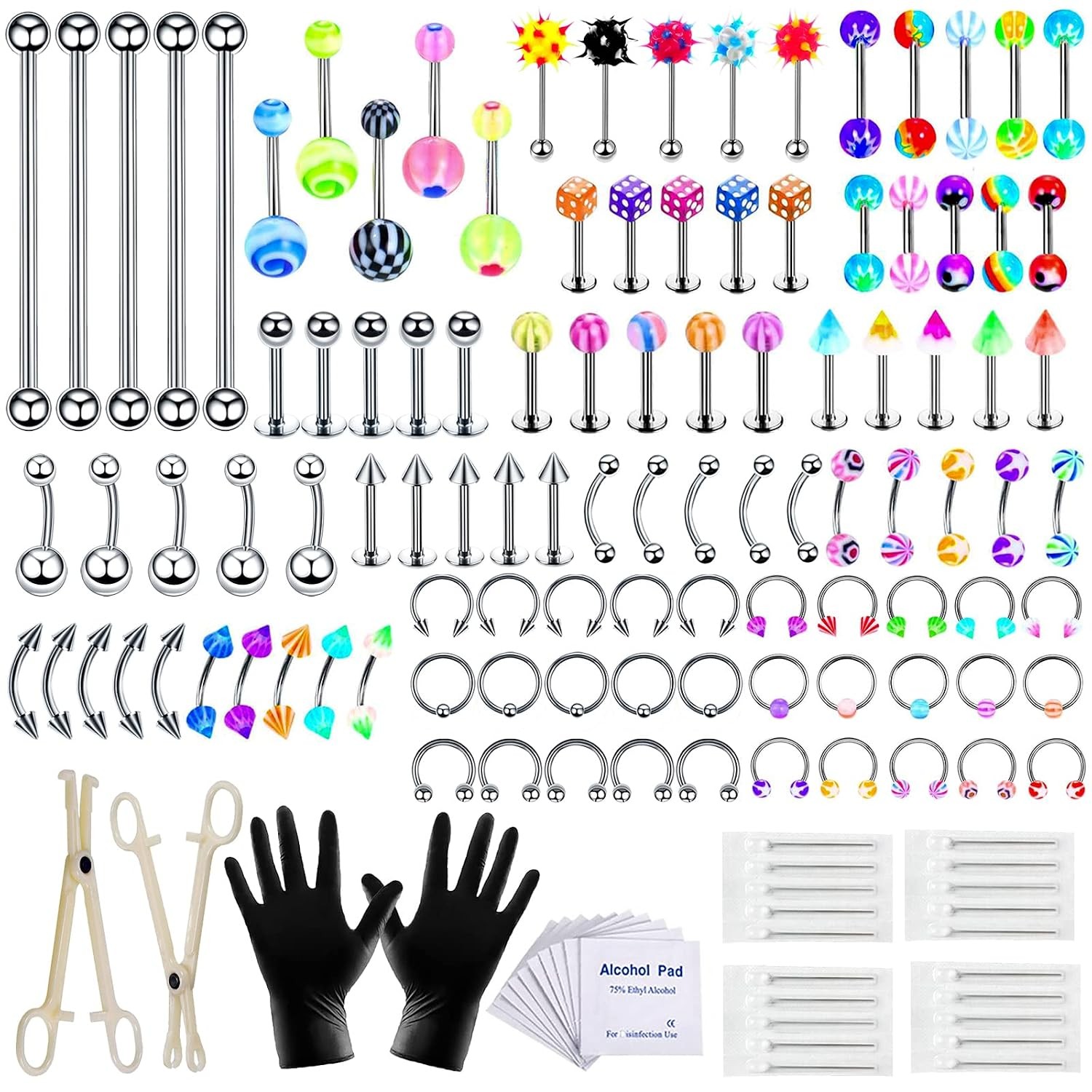 Complete Piercing Kit, 14G/16G Stainless Steel & Acrylic