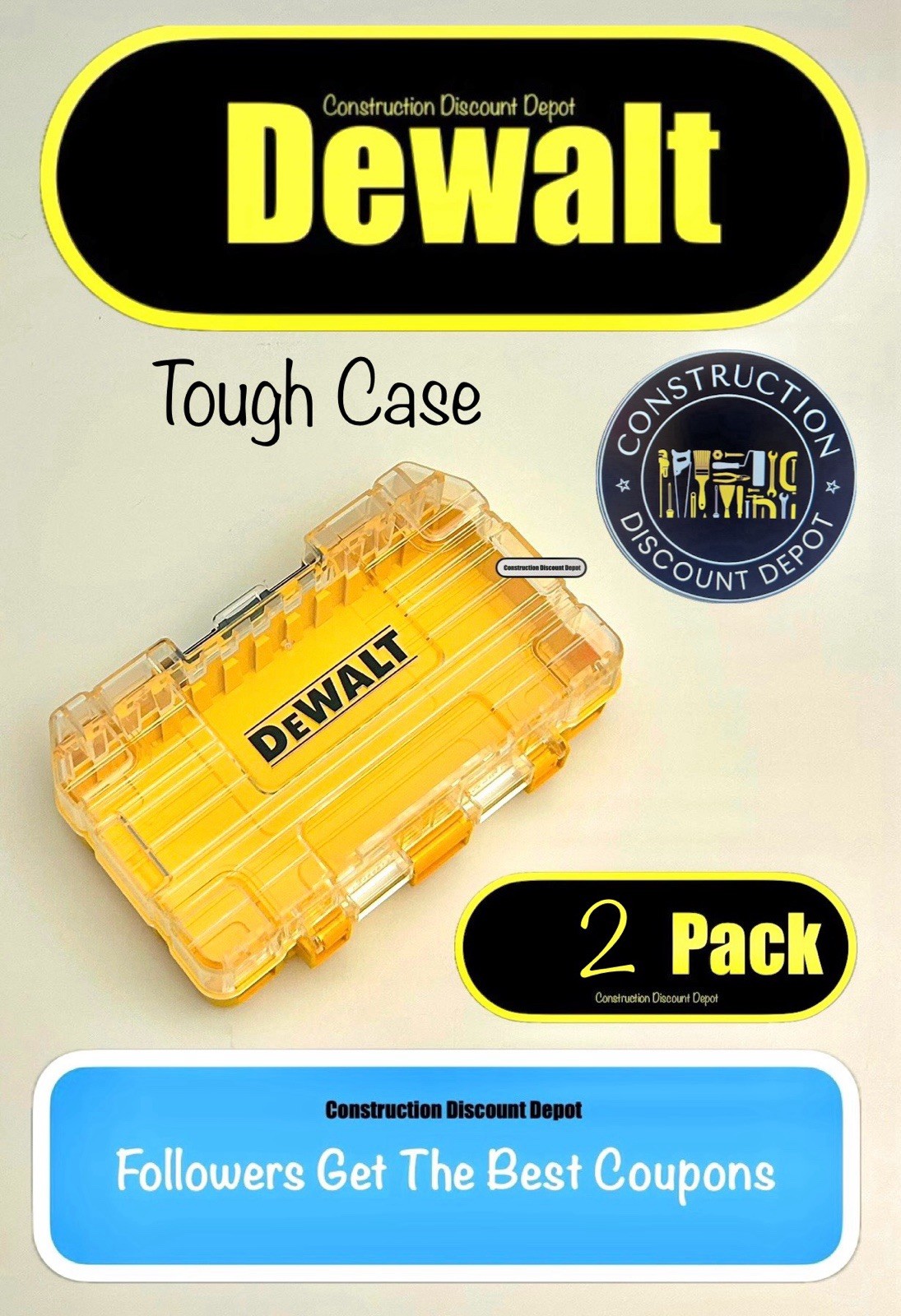 2 DEWALT Tough Case Drill Bit Tip Storage Organizer STACKABLE INTERLOCKING