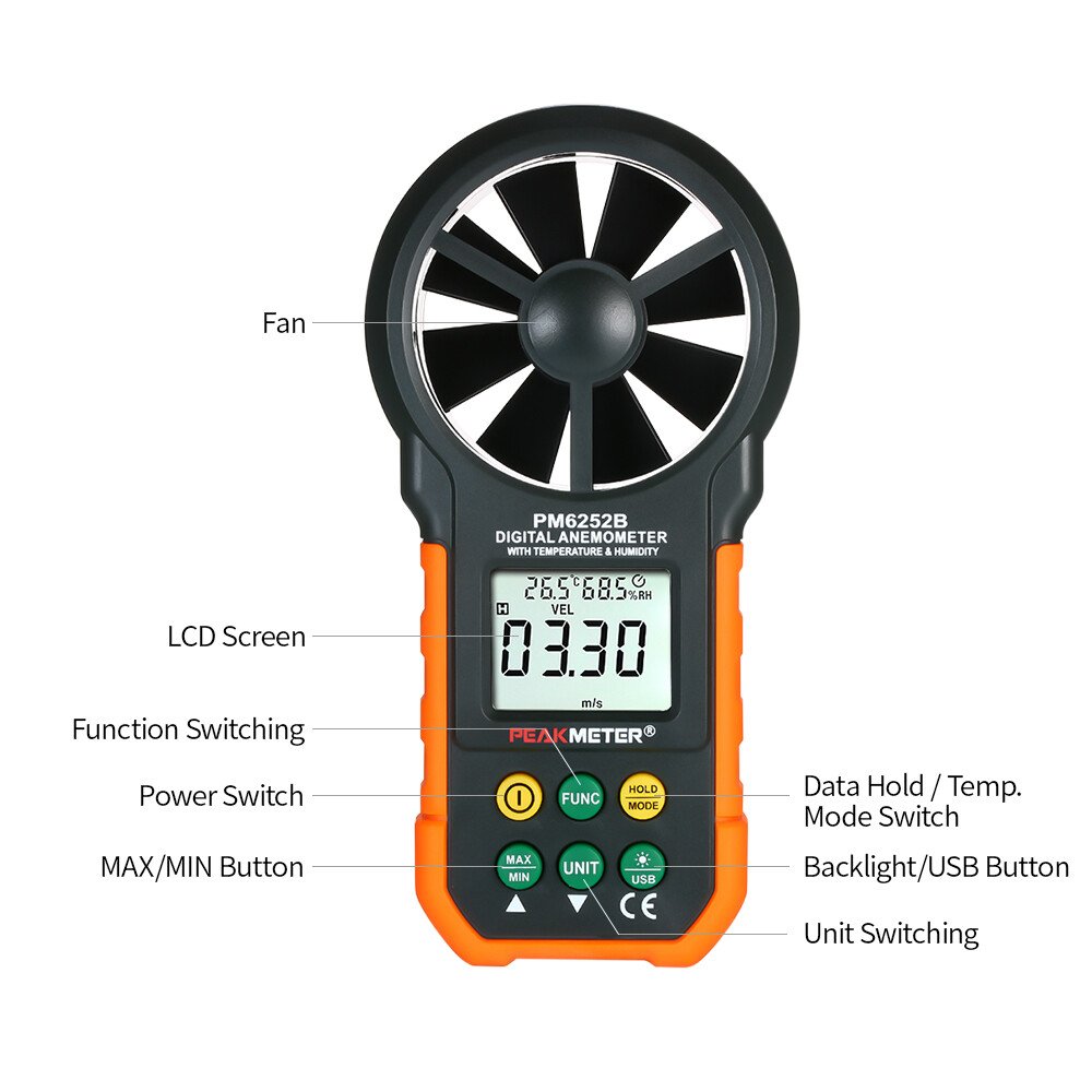 Digital Anemometer Wind Speed Air Velocity Temp Humidity Dew Point Meter USB PC