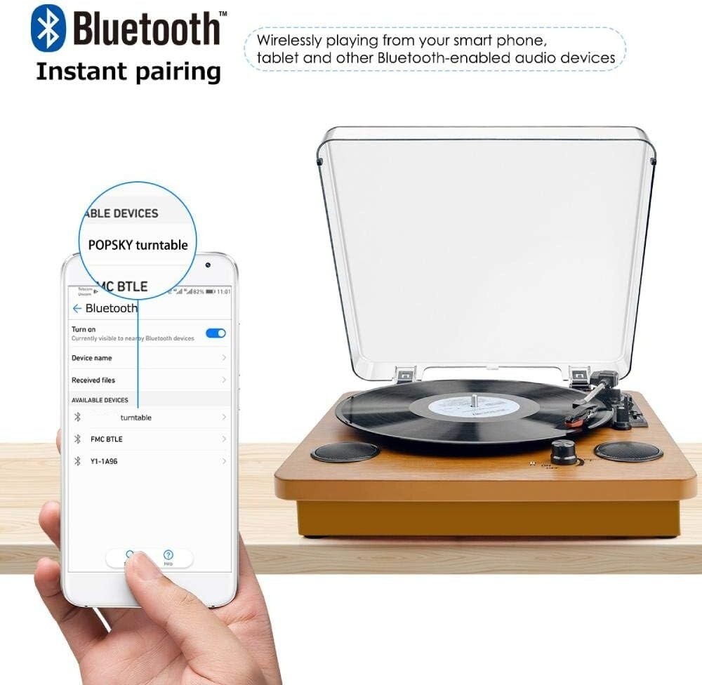 Tocadiscos Bluetooth De 3 Velocidades Con Altavoz, Reproductor De LP Portátil