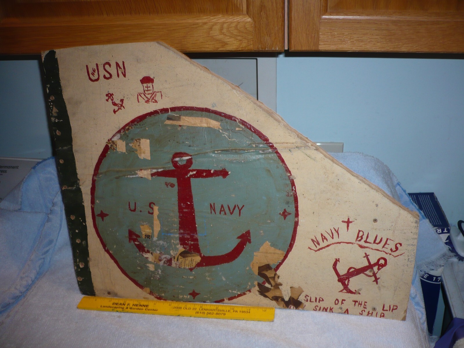 VINTAGE US  NAVY WWII   sign soldier made ? slip of the lip sink a ship