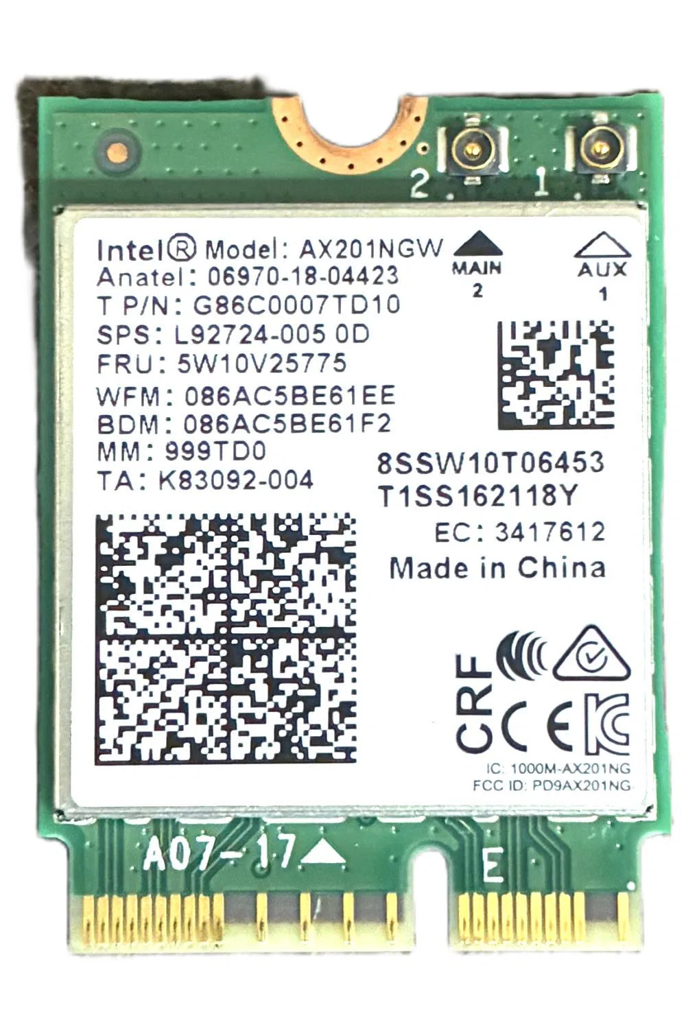Intel Model AX201NGW WIFI card