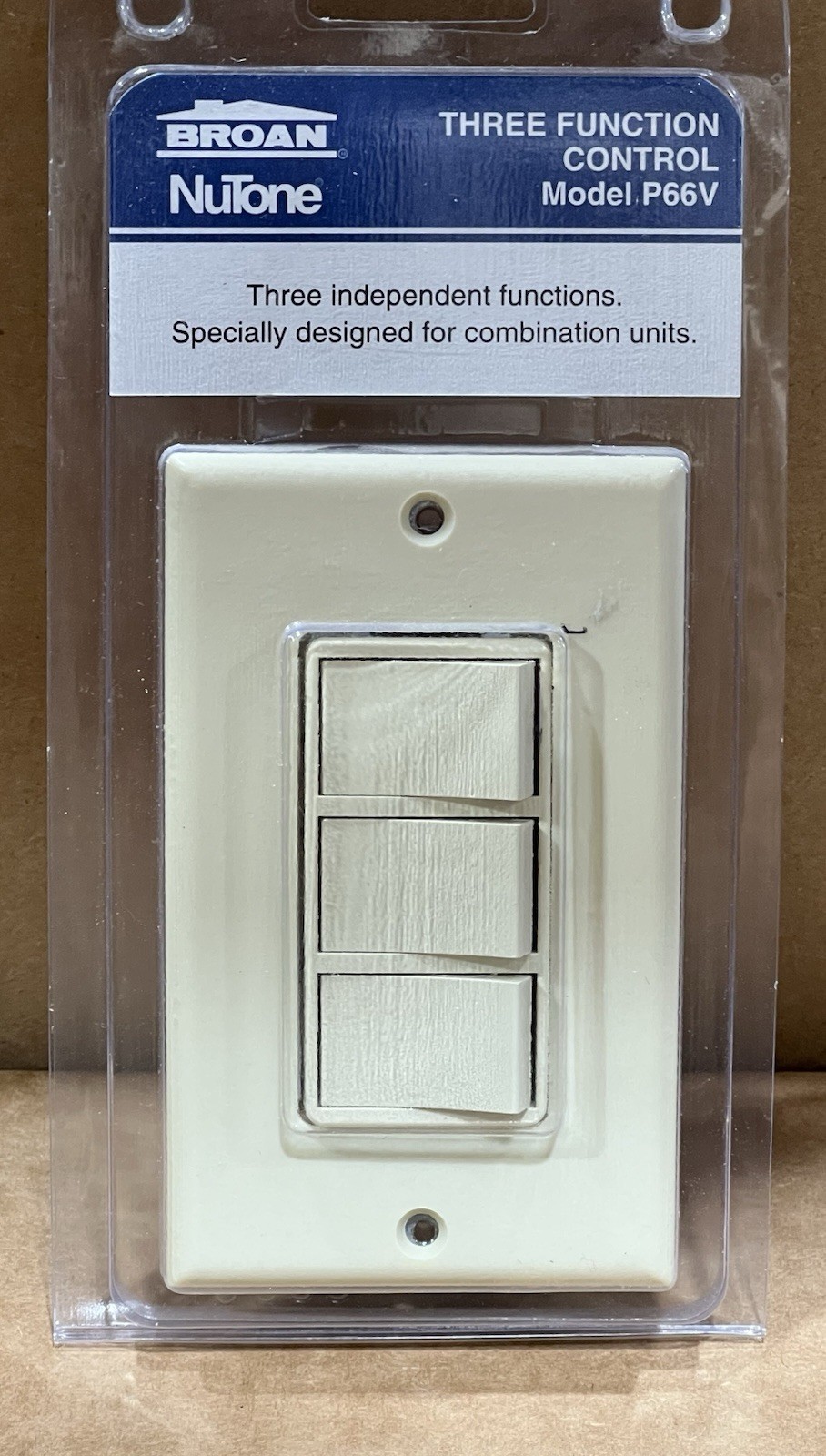 Broan 3-Independent Function Control Wall Switch P66V Ivory Combination Unit NOS