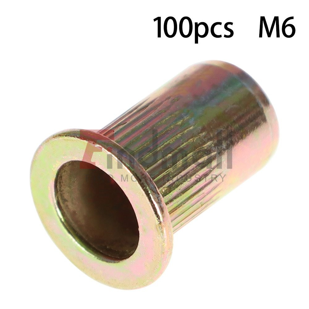 Carbon Steel M6 Metric Rivet Nut Flat Head Threaded Insert Nutsert 100 Pack