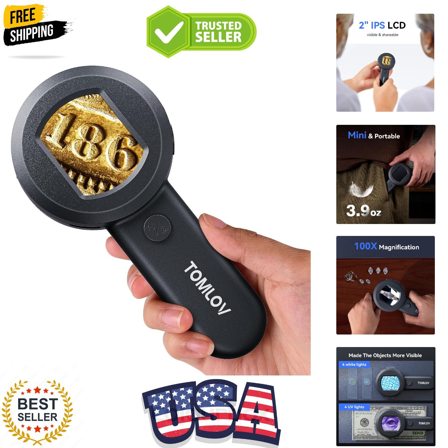 P10 Microscope for Adults Kids, Handheld Coin Magnifier with Light for Error ...