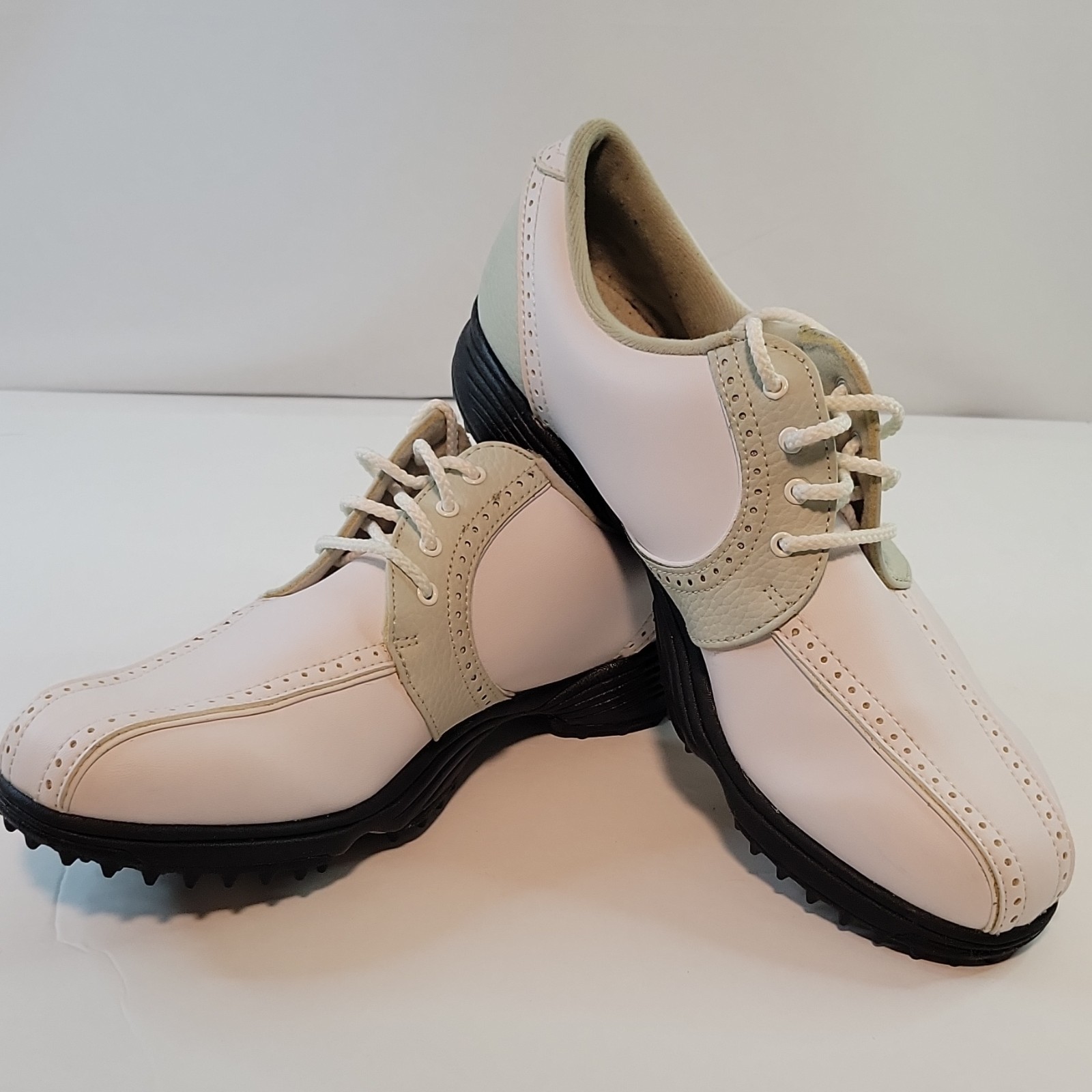 FootJoy GreenJoys Women's Golf Shoes White Light Green 9M Leather Upper Spikes