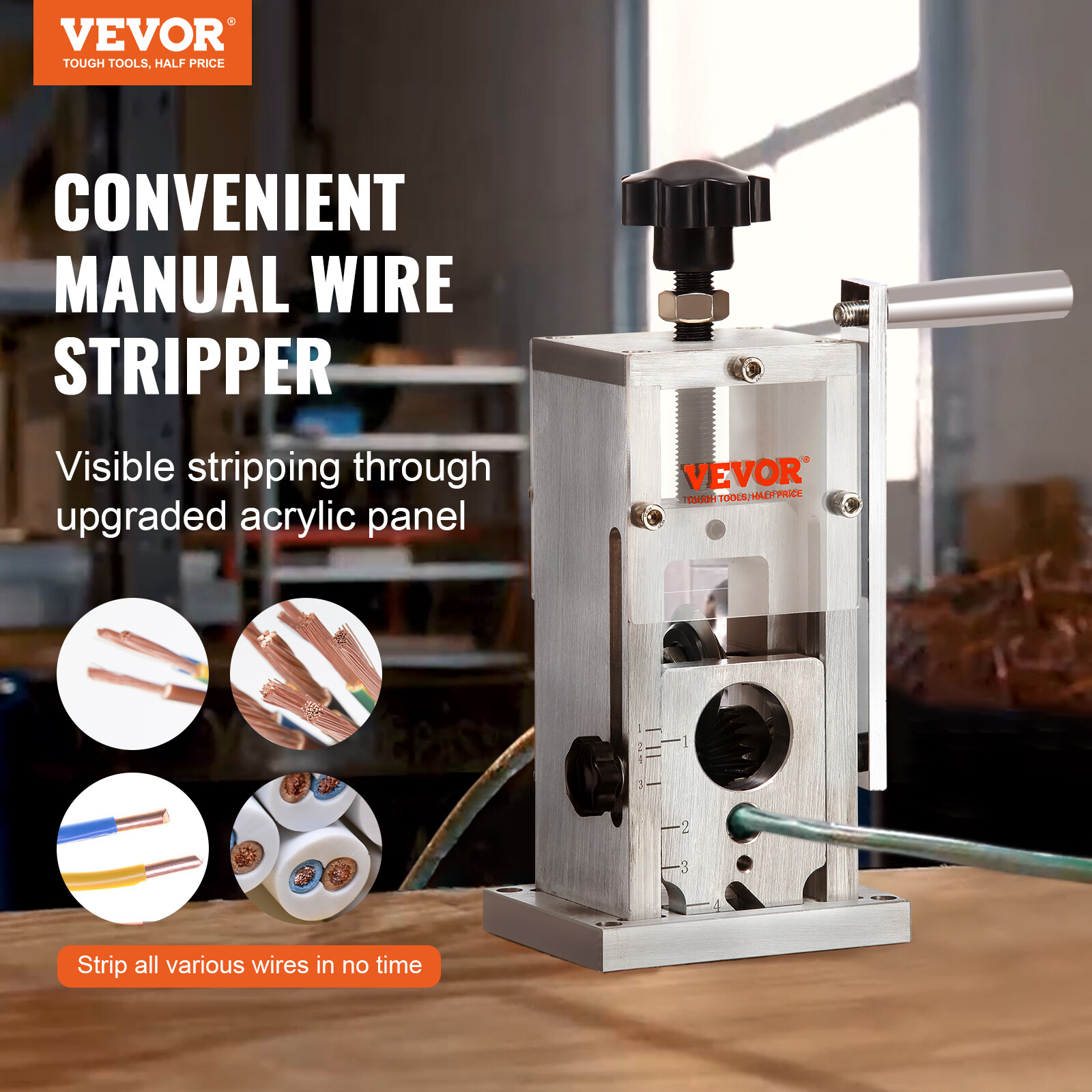 VEVOR Manual Wire Stripping Machine Portable Cable Stripper 0.06-1.57 in Visual