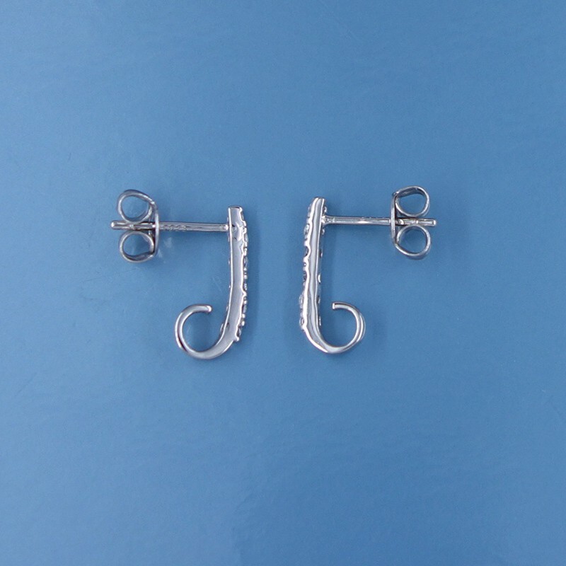 2 Sterling Silver Cubic Zirconia Bar Pave Stud Earrings, J / Open Loop #33545