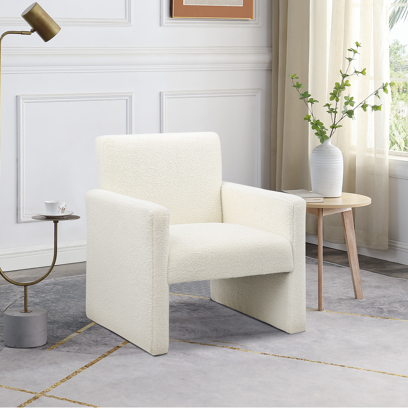 Lambs Wool Fabric Detachabl Accent Arm Chair Upholstered Single Sofa Living Room