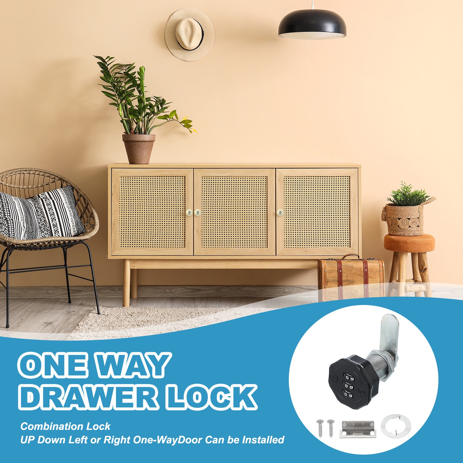 2Pcs 1-3/16" Combination Cabinet Cam Lock Cylinder Password Coded Lock Black