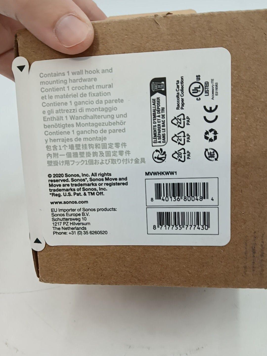 Sonos Move Wall Hook Mount White Fixed Speaker Mount Hardware MVWHKWW1