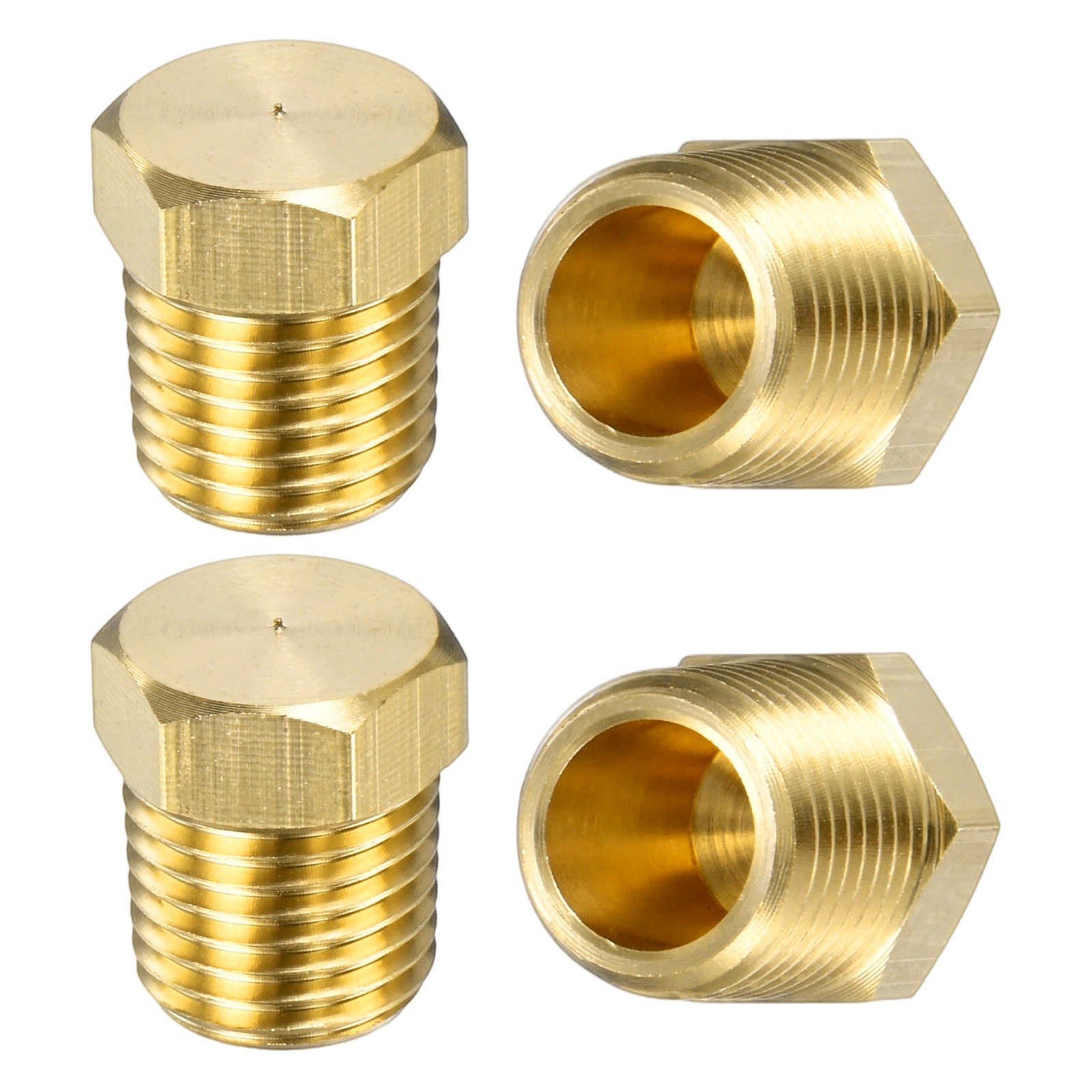 4-Pack Brass Pipe Fitting, 1/4 " NPT Female Thread Hex End Cap