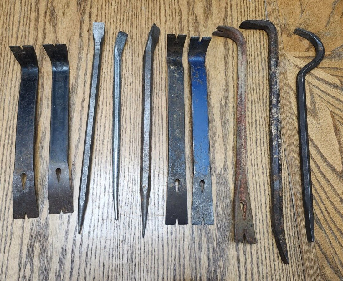 Lot of (10) Pry bar Crowbar Wrecking Nail Bar Removal Remover Tool Pike, USED