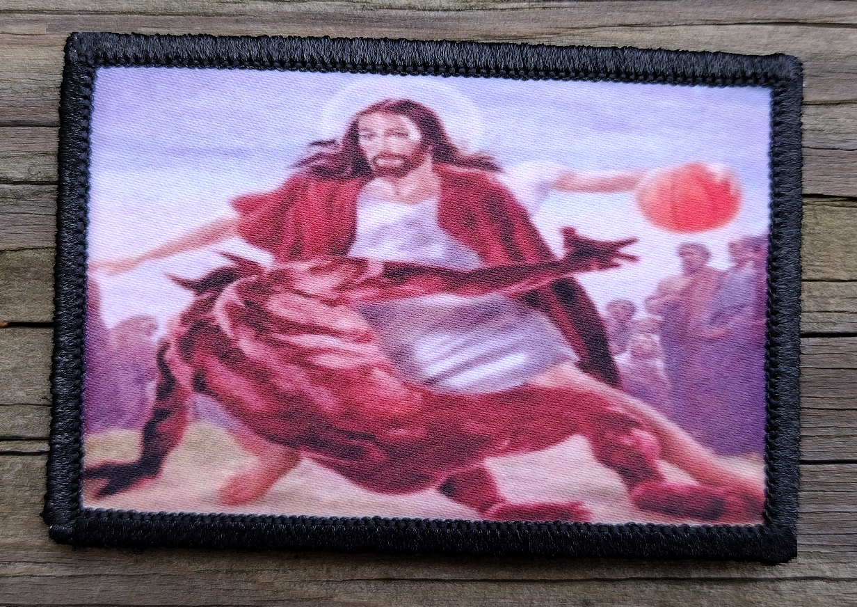 Jesus Crossing The Devil Morale Patch Hook & Loop Funny Army Custom Tactical 2A