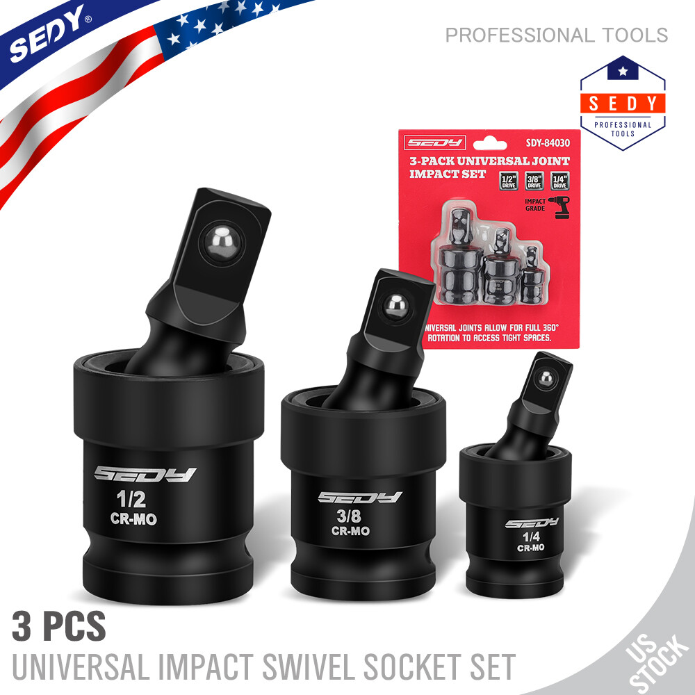3pc Universal Impact Joint Socket Adapter Set 1/4" 3/8" 1/2" Drive U-Joints