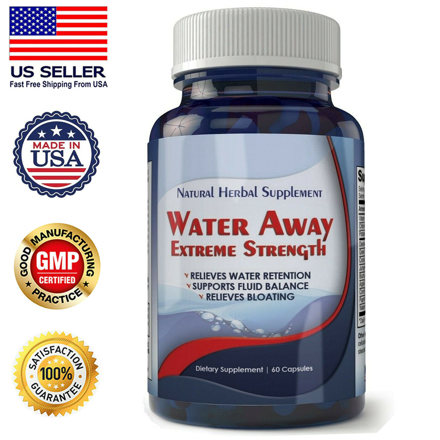 Water Away Diuretic Supplement Fluid Balance Weight Management Support 60 Caps