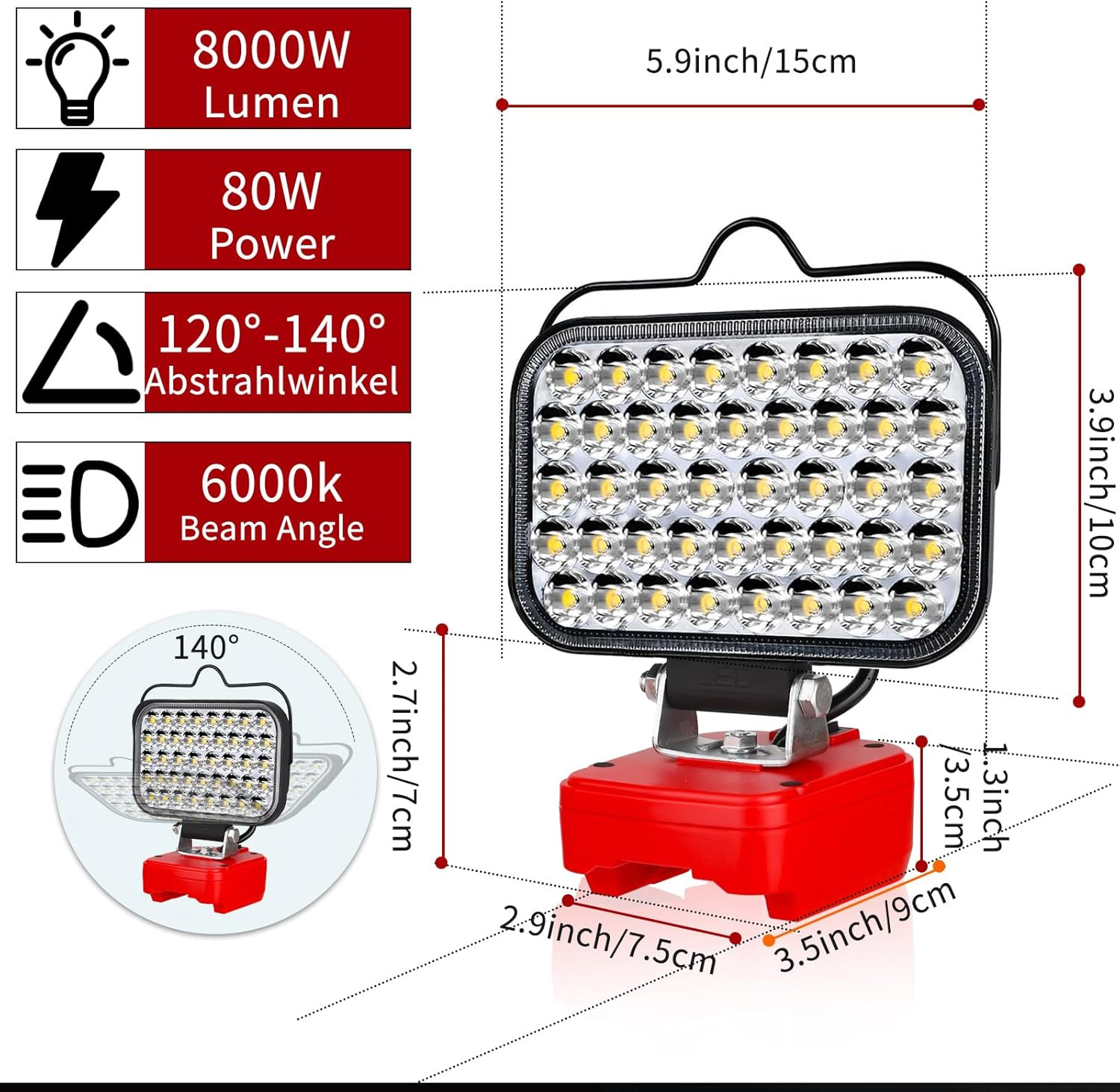 Work Light for Craftsman V20 Battery,84W 8000LM Portable Cordless Floodlight ...