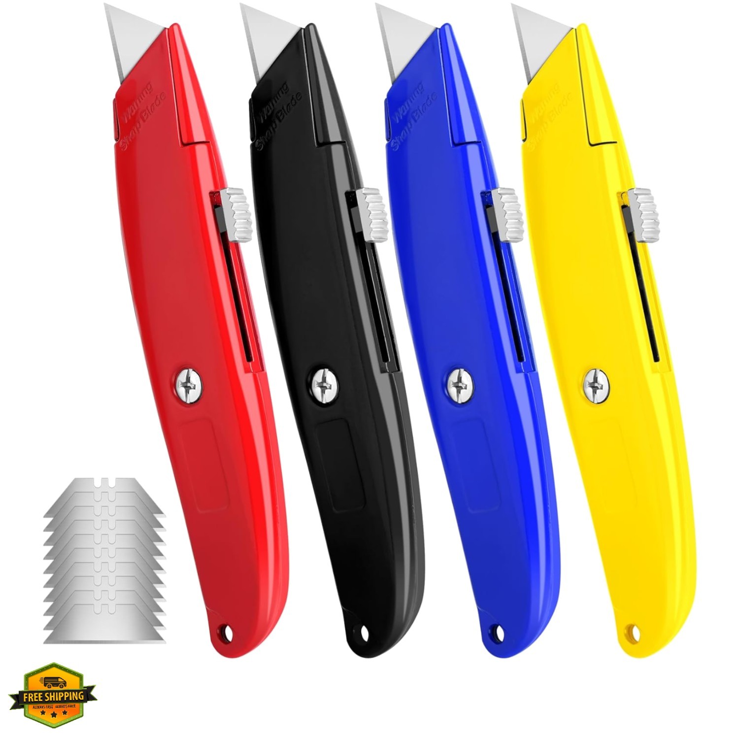 4 Pack Box Cutter, Utility Knife, with 10 Extra SK5 Blades, Aluminum Shell Bo...