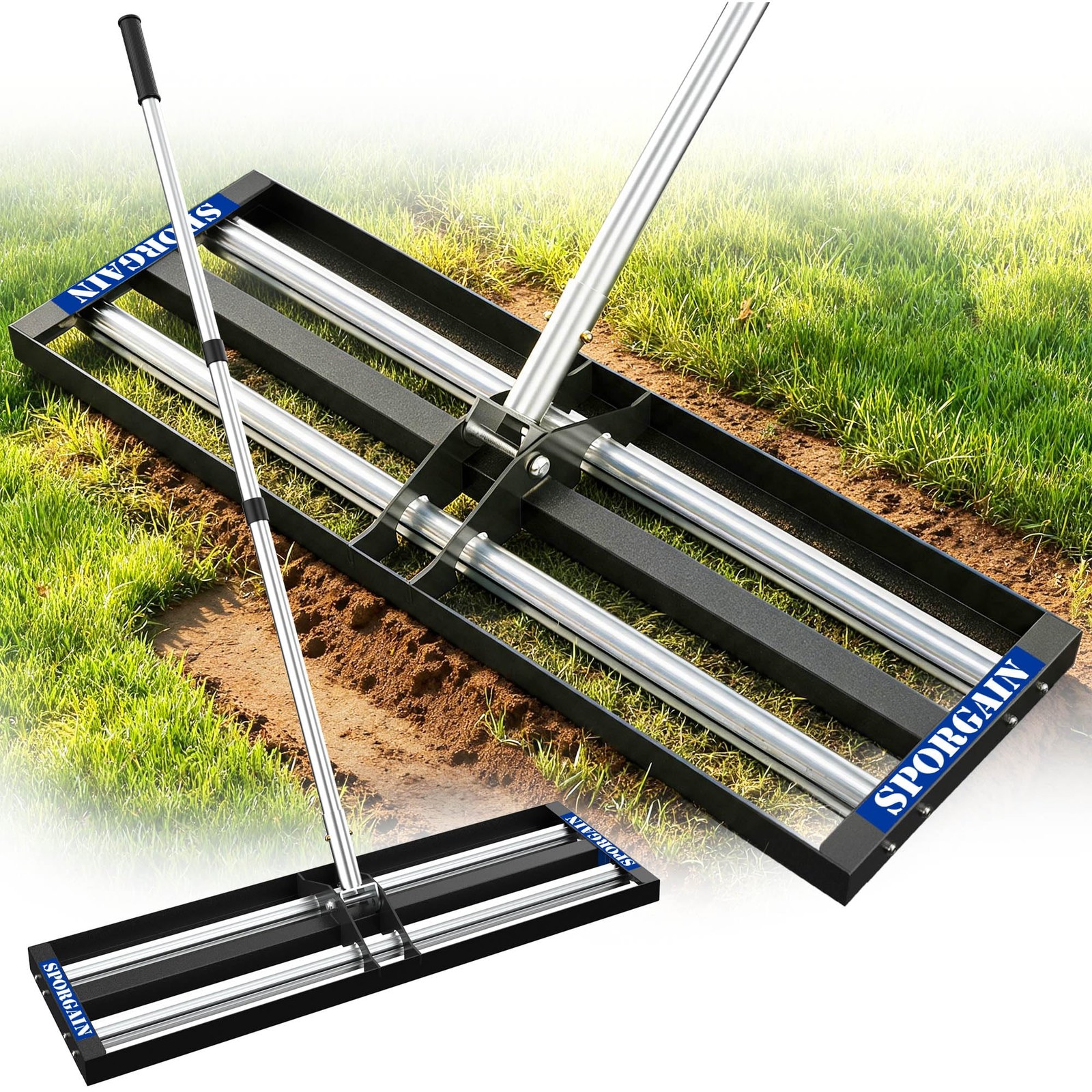 Best SporGain Lawn Leveling Rake 30"x10", Leveler with Aluminum Rollers, Yard