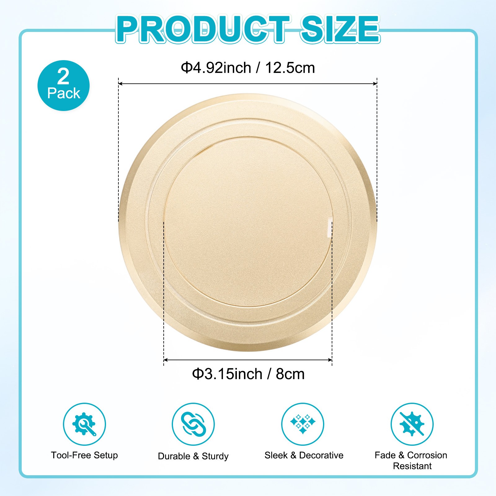 2-Pack Access Panel for Drywall, 3x3 Inch Round Plastic Removable [Gold Tone]