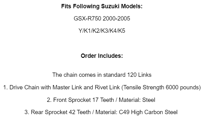 Drive Chain & Sprockets Kit for Suzuki GSX-R750 GSXR750 2000 01 02 03 04 2005