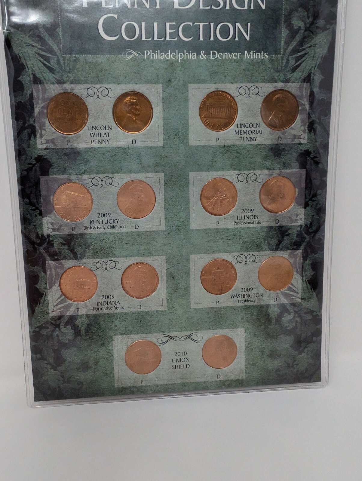 Brilliant Uncirculated Penny Design Collection P & D Mints COA Display