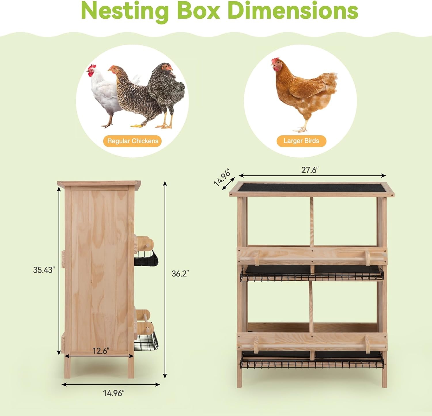 Nesting Boxes for Chicken 2-Tire Roll-Away Egg Waterproof Wooden