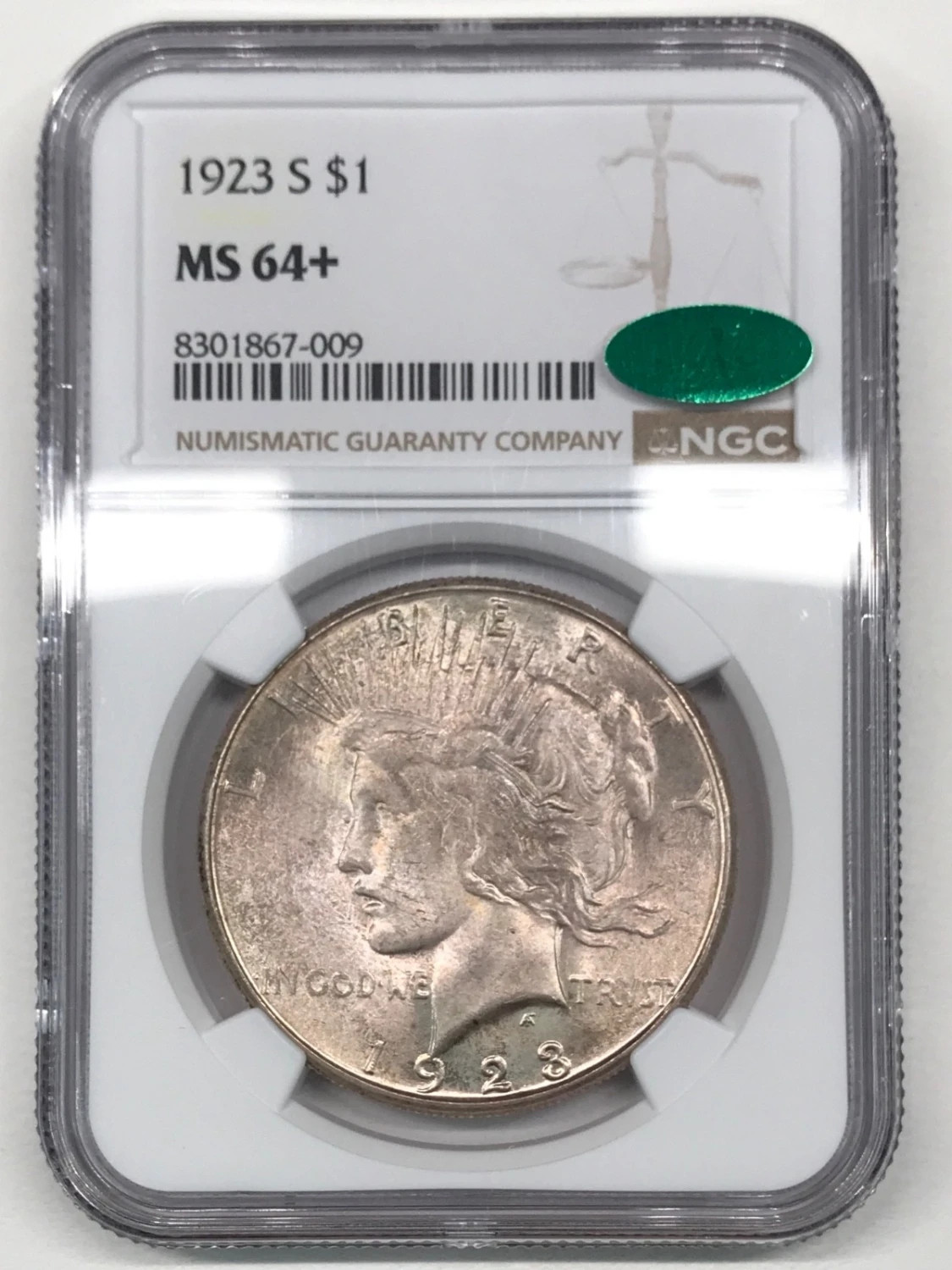 1923-S Peace Dollar NGC MS64+ Plus CAC - VAM-1BE Shortened Rays, Die File Lines