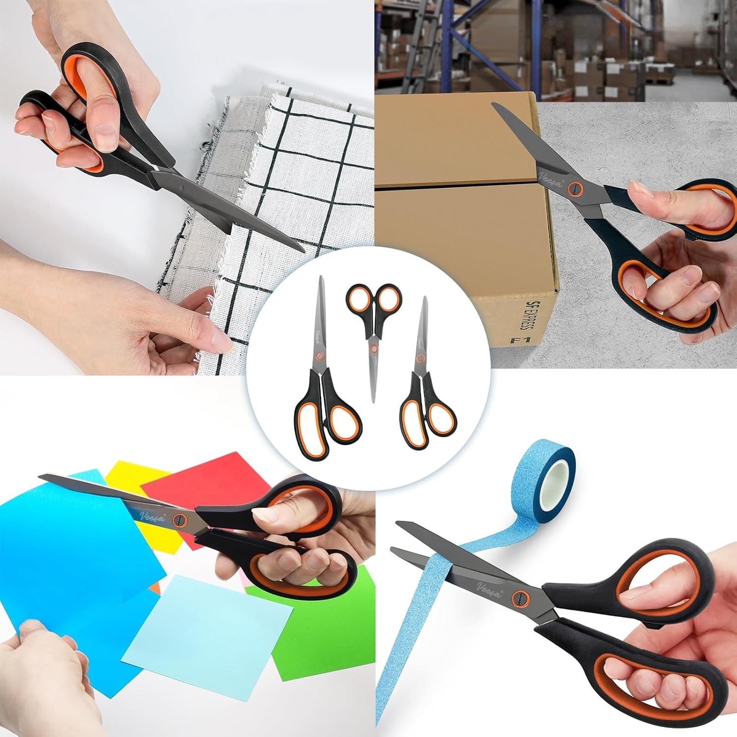 3 Pack Titanium Scissors All Purpose (5.5’’, 7.5’’, 8.5’’), Ergonomic Grip,