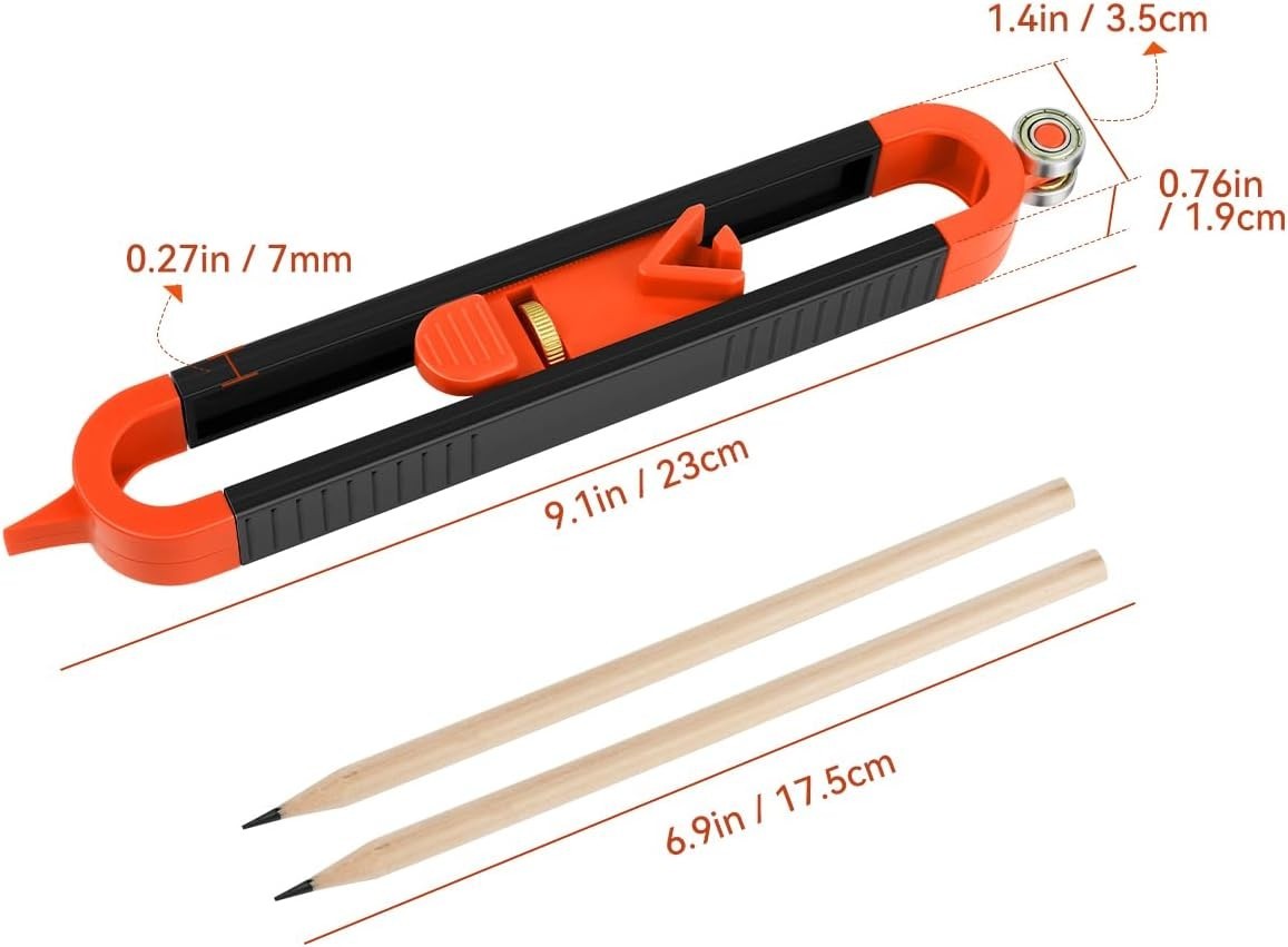 Compact Contour Scribing Tool with Adjustable Lock & Dual Pencils - Black