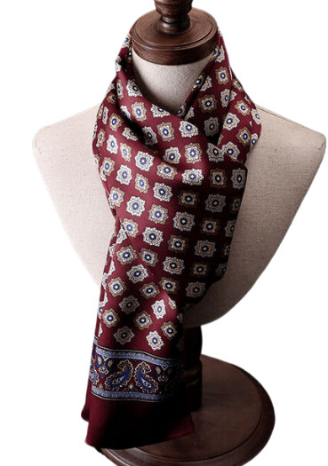 100% Silk Satin Scarf men women neckerchief Wrap plaid wine dark red QS175-5