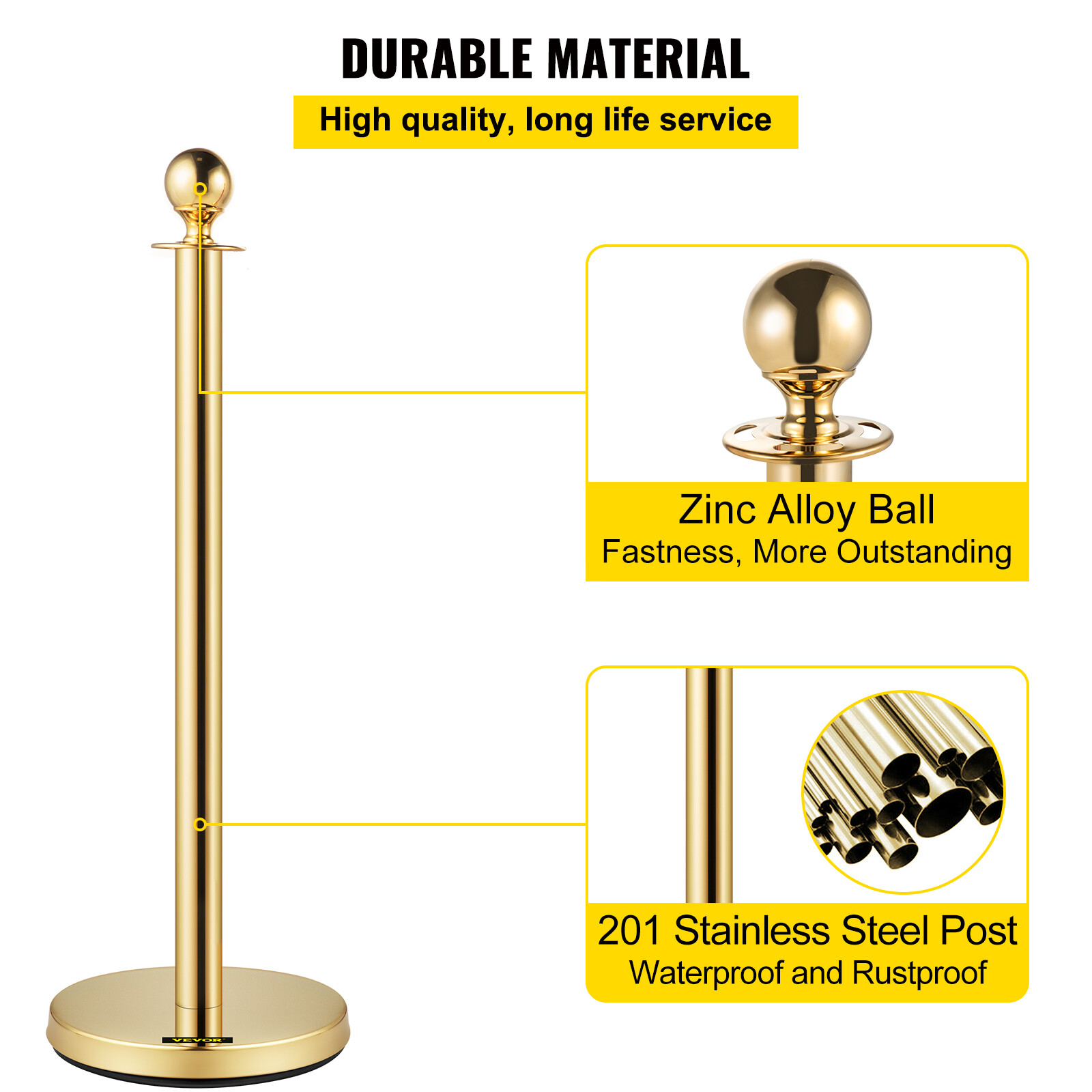 6Pcs Golden Stanchion Posts with 4 Velvet Ropes Crowd Control Queue Pole Barrier