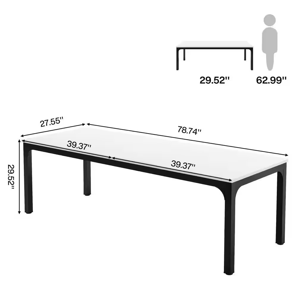 Moroni 78.7 In. White and Black Wood Computer Desk, Rectangular Conference Table