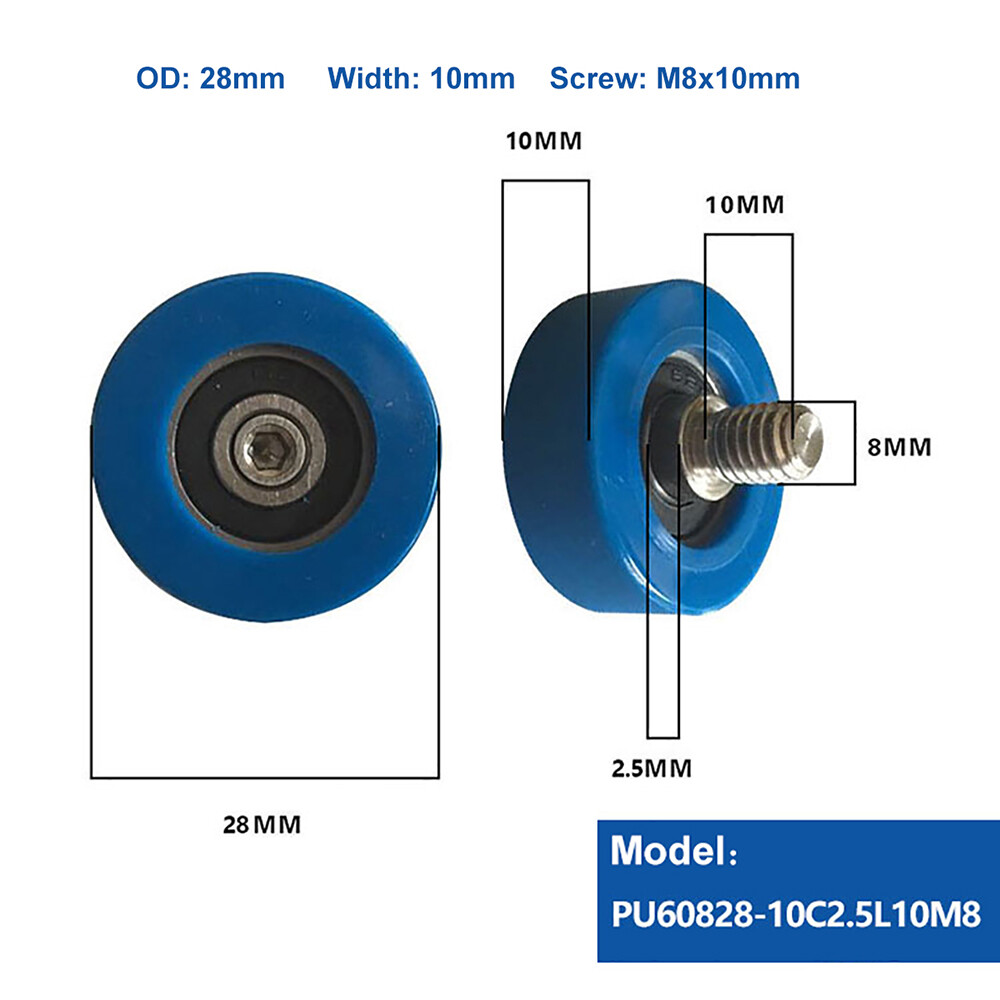 M8 Male Threaded Screw Bearing Guide Wheel Flat Roller PU Polyurethane Pulley