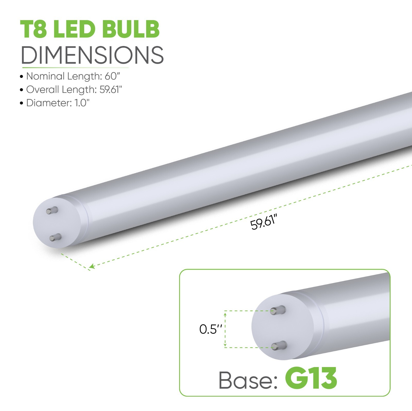 5 ft. T8 G13 LED Type A Plug & Play Replacement for 58W TLD58W