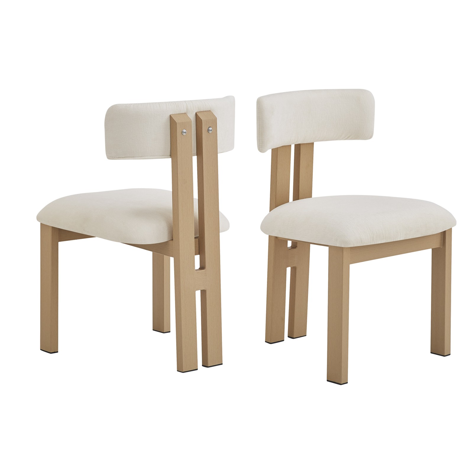 Set of 2 Upholstered Armless Dining Chairs Modern Beige Fabric Metal Legs