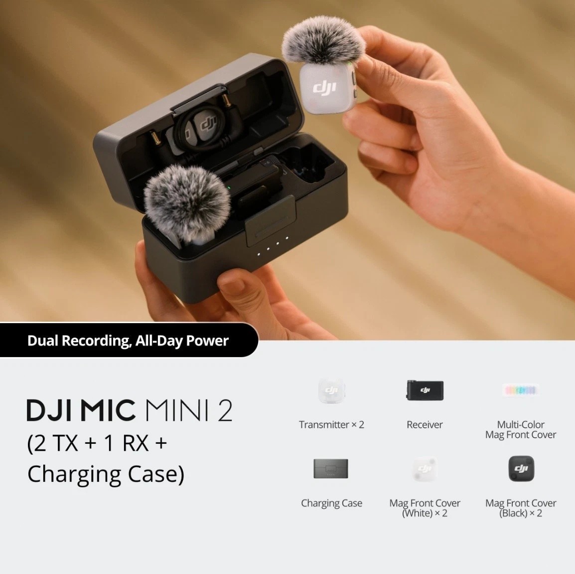 DJI Mic Mini 2 (2 TX + 1 RX + Charging Case) Wireless Lavalier Microphone Vlog