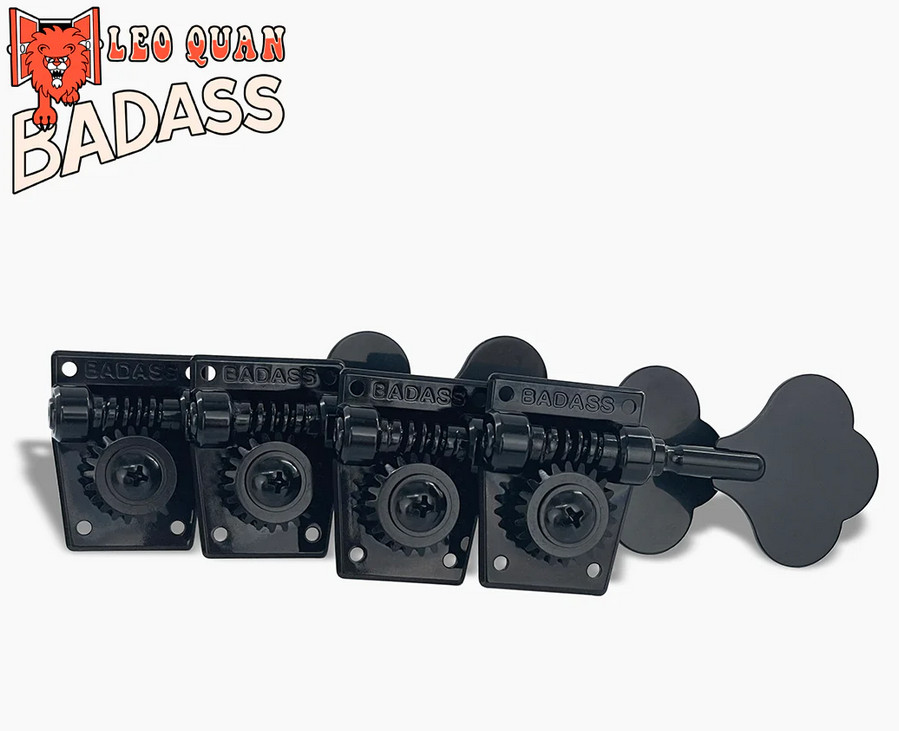 (4) Leo Quan® Black Badass OGT™ Bass Tuners Open Gear Small Post TK-7817-003