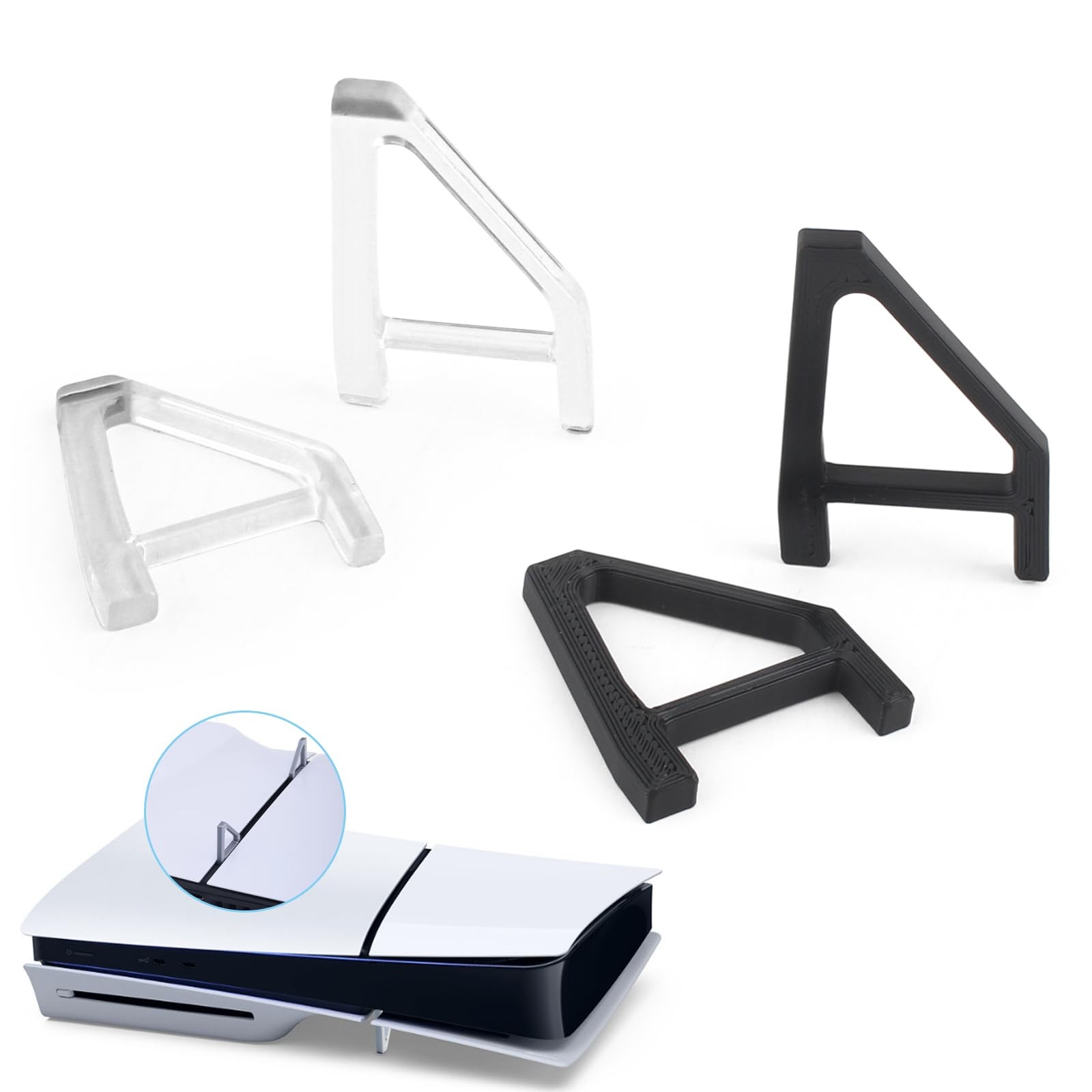 YWLRONG 4Pcs for PS5 Slim Stand Console Bracket Holder Flat Transparent+Black