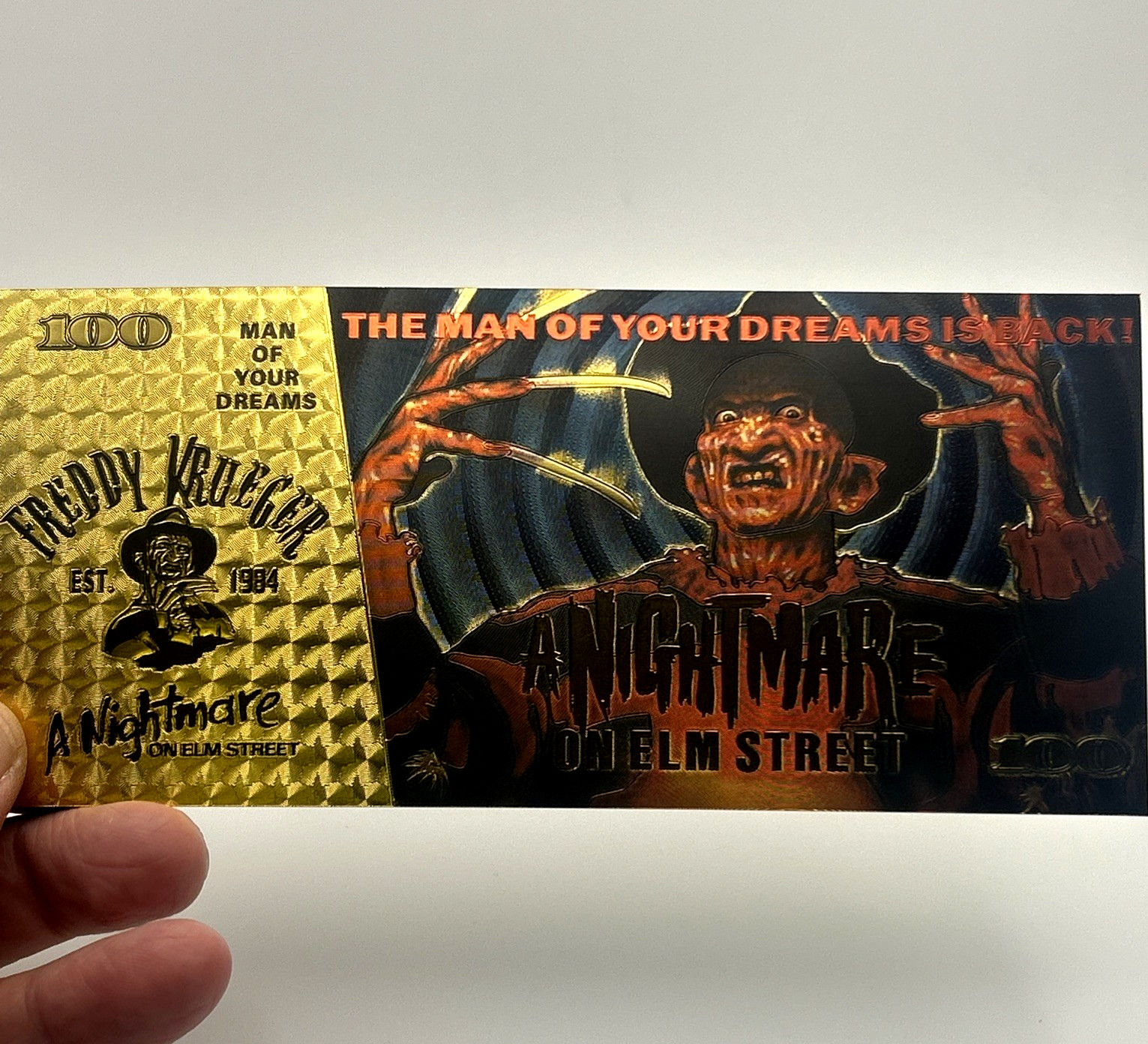 *Freddy Krueger* - $100 Horror Flick Black & 24k Gold Foil Banknote Gift