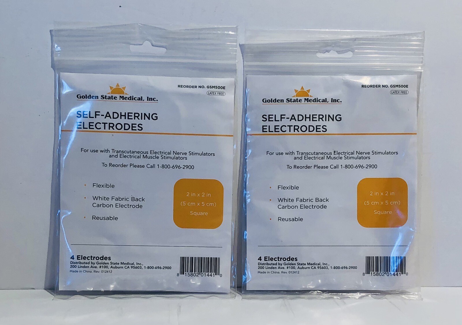 2 Packs Of 4 Self Adhering Electrodes 2”x 2" White Fabric Back Carbon Electrodes