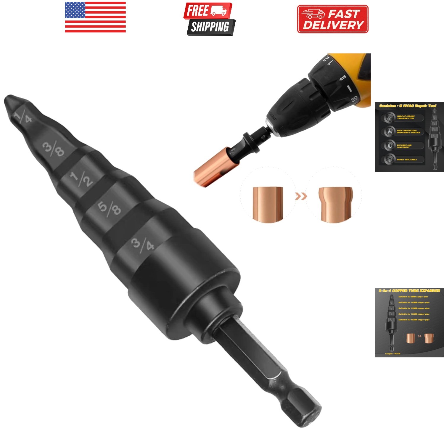 HVAC Repair Tool, Swage Tube Expander 5 in 1 Air Conditioner Copper Pipe Expa...