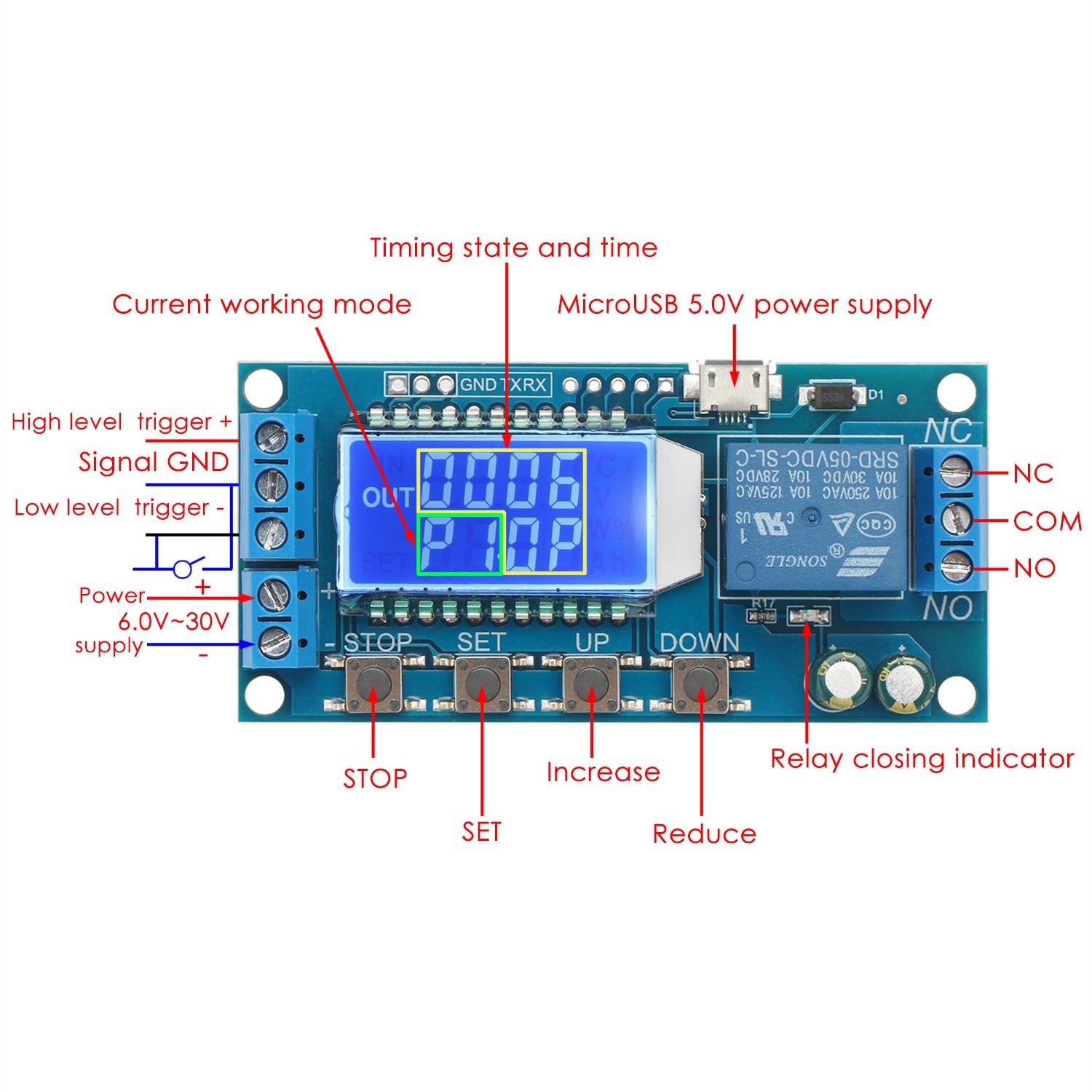 Timer Relay - 5V/12V/24V Time Delay Relay Switch Delay-Off Cycle Timer 0.01S-999