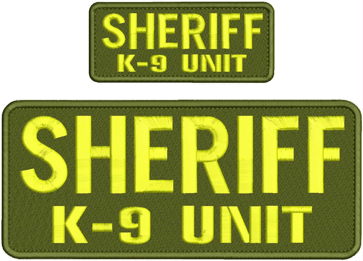 Collectible Embroidery Patch Sheriff k-9 unit 4x10 on 2x5 Yellow On Od Green