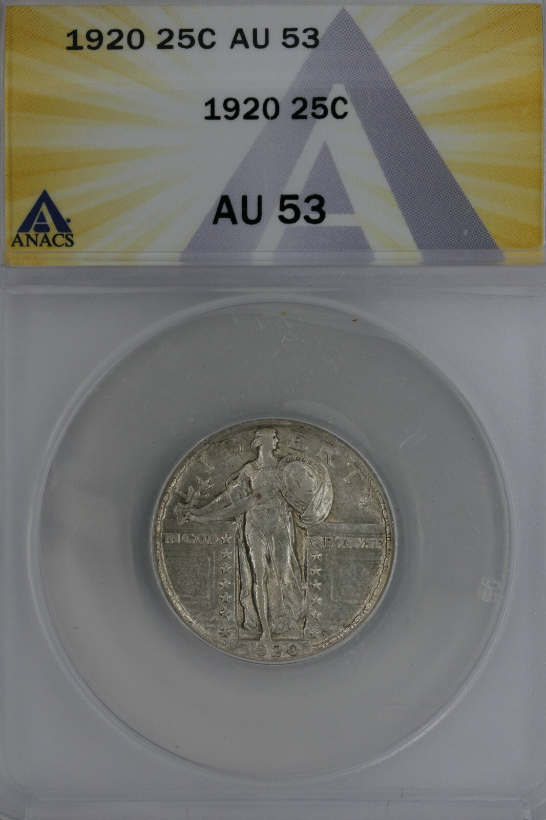 1920  .25   ANACS   AU 53   Standing Liberty Quarter, Liberty 25 Cents