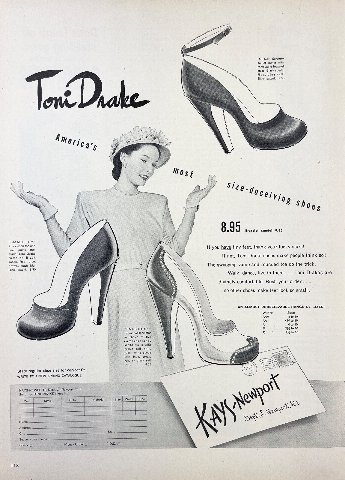 1947 Kays-Newport Toni Drake Shoes Heels Fashion Women Wall Art Vintage Print Ad