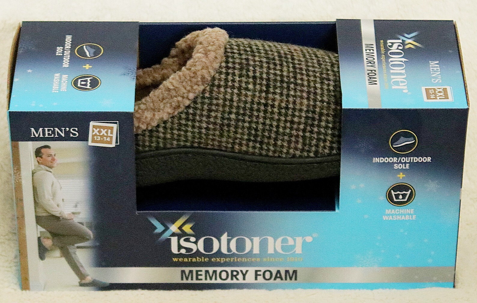 Isotoner Men's Memory Foam indoor/outdoor Slipper Size XXL (13-14) Smokey Taupe