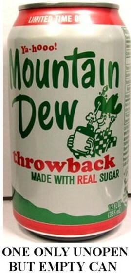 Mountain Dew Natural Sugar Throwback Limited Ed USA 2009 EMPTY UNOPEN 12oz Pepsi